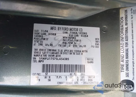 2005 Ford Expedition Eddie Bauer/King Ranch z USA, uszkodzony, nr VIN 1FMFU17575LA54385